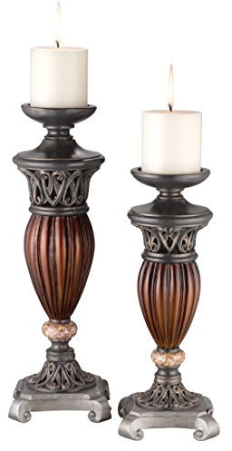 OK Lighting Kerzenhalter Set, 40,6 cm - Elegantes Design aus Holz und Polyresin - Ideal für Heimdekoration wie Geburtstage, Hochzeiten oder Dinner