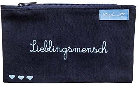 Kosmetiktäschchen Geschenk Lieblingsmensch Dunkelblau Blaue Stickerei Damen 12 x 20 cm Baumwolle Fair Trade Ringelsuse