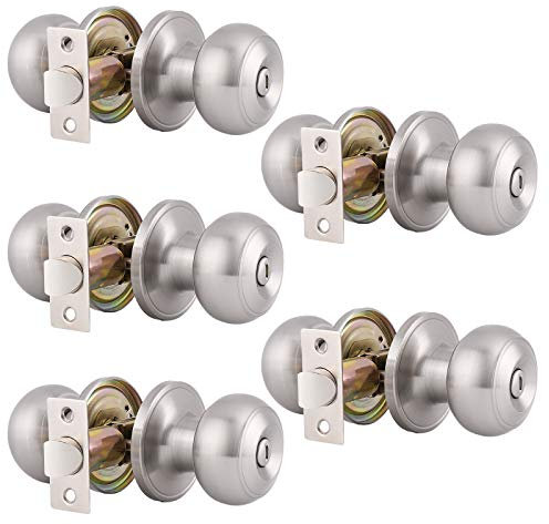 Gobrico - Pomos redondos de níquel satinado para puerta de entrada/pasaje, 1 – 10 unidades