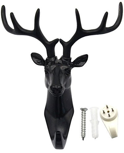 Evilandat Hochwertig Hirsch Harz Kleiderhaken Wandhaken Handtuchhaken Wand Tür Ordnen Aufbewahrung Handtuch Kleidung Schwarz