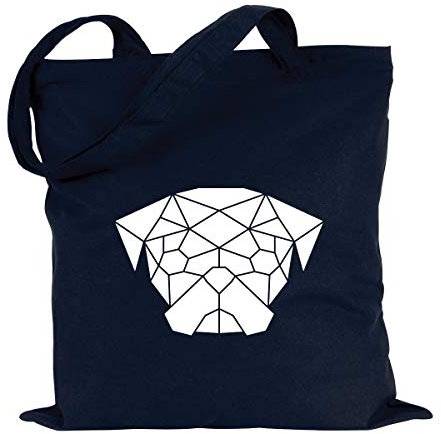 JUNIWORDS Jutebeutel - Wähle ein Motiv & Farbe - Origami Katzenkopf (Beutel: Marine Blau, Motiv: Weiß)