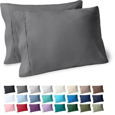 Bare Home Microfiber Pillow Cases - Standard/Queen Size Set of 2 Cooling Pillowcases Double Brushed Grey Pack Easy Care (Standard Pillowcase 2, Grey)