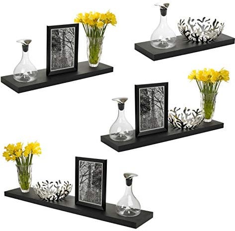 Urbn-Living 120cm Black Wooden Floating Wall Mount Shelves Display Unit