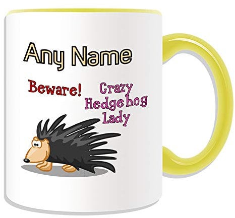 Personalised Gift - Crazy Hedgehog Lady Mug (Animal Slogan Design Colour) Any Name Message Unique - Zoo Silly Cute Funny Novelty Wild Lover Spine Spiky Pet