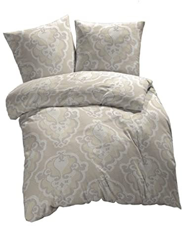 ETÉREA Renforcé Bettwäsche 135x200cm + 80x80cm - 100% Baumwolle - Bettbezug Trisa Ornamente natürlich weich Bettwäsche Set mit Kissen 135x200cm Bettbezug + 80x80cm Kissenbezug Sand 2teilig - OEKOTEX