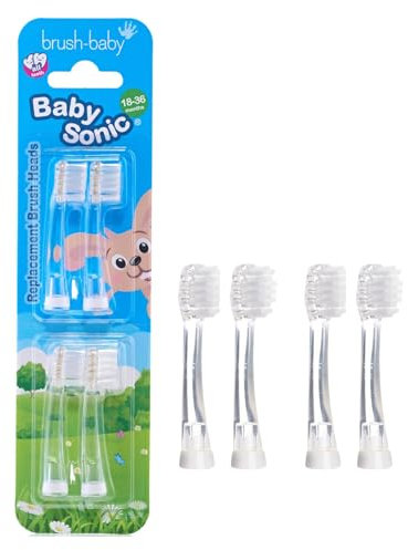 Brush-Baby – Ersatzbürstenköpfe für BabySonic Elektrische Zahnbürste, 18–36 Monate – Weiche, Sanfte Bürstenköpfe für Milchzähne & Zahnfleisch – Kleinkind-Bürstenkopf, BPA-frei – 4er-Pack