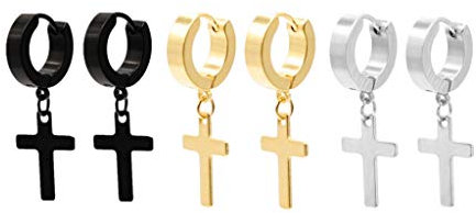 3 Paar Herren Damen Creolen Kreuz Edelstahl Klassisches Kruzifix Ohrringe Ohrstecker Ohrhänger Ohr-Piercing Ohrringen