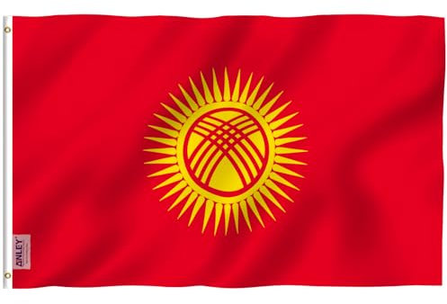 ANLEY Fly Breeze 3x5 Fuß Kirgisische Flagge - Lebendige Farbe und UV-Lichtechtheit - Leinwandkopf und doppelt genäht - Kirgisische Republik Flaggen Polyester mit Messingösen 3 x 5 FT