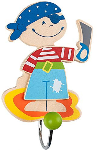 alles-meine.de GmbH Garderobenhaken - lustiger Pirat/Seefahrer mit Säbel - aus Holz & Metall - Wandhaken/Kindergarderobe - einzeln mit 1 Kleiderhaken - Kind Wandgarderobe - f..