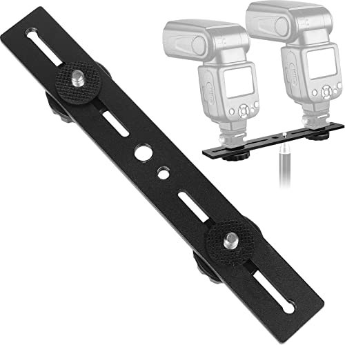 ChromLives Blitz Halterung Lang 20,3 cm Blitzschiene mit Blitzschuh Blitzverlängerung Stativhalterung 1/4 Zoll Dual Blitzschuh Halterung fur DSLR-Kamera Stativ Kamera