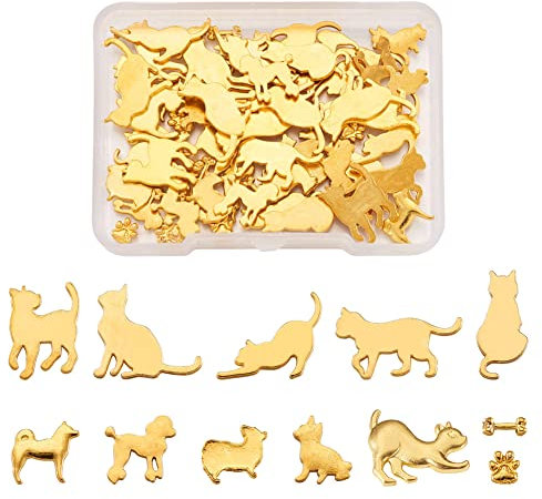 Craftdady Kleine Anhänger aus Kunstharz, Cabochon, Bär, Hund, Katze, kleine goldene Charm-Anhänger für Epoxidharzguss, Schmuckherstellung, 60 Stück