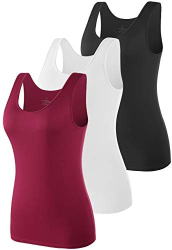 vislivin Débardeur Femmes Décontractés Extensibles Tank Top Noir/Blanc/Vin Rouge M