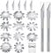 12 Pieces French Nail Trimmer Stainless Steel French Tip Cutters Smile Line Cutter Edge Manicure DIY Plate Module with 2 Handles Cutting Knife and 5 Spare Blade for Acrylic Nail(Silver)