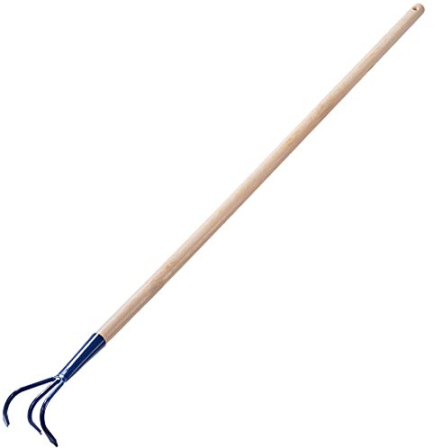 Kadax Cultivatore a mano in metallo, coltivatore con un lungo gambo in legno, robusto coltivatore, artiglio da giardino, zappa da giardino per allentarsi il pavimento (3 denti)