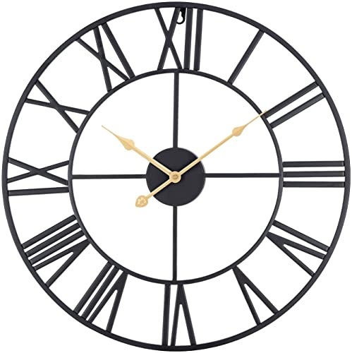 ACCSHINE Wanduhr im Vintage-Stil Rund Metall Schwarze Römische Ziffern, Uhren für Wohnzimmer, Schlafzimmer, Küchendekoration (40cm)