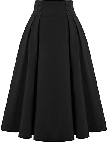 Minetom Damen Midi Faltenrock Kariert Hohe Taille A-Linie Lang Rock Plaid Midi Rock Vintage Swing Rock Rockabilly Skirt B2 Schwarz XS