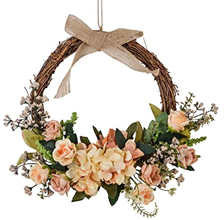 ERZU Blumen- mit Frühlingskranz, 45,7 cm, Willkommensschild, künstliche Pfingstrose, , Hortensien, grüne Blätter für Haustür, Wand, Fenster, Zimmer, Outdoor, Hochzeitsdekoration