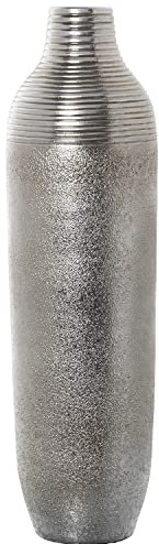 DRW Jarrón de Suelo Alto de cerámica en Plateado 23x81cm