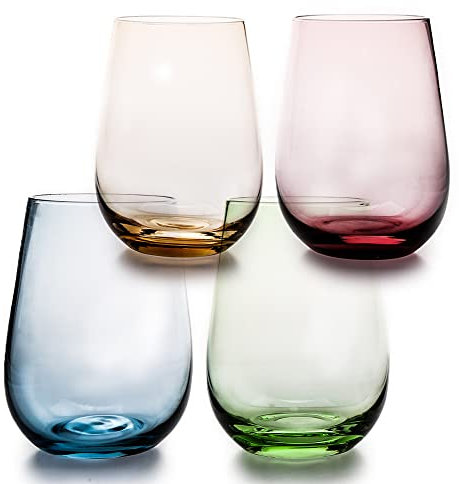 EVEREST GLOBAL Colored Stemless Wine Tumbler 16.74oz Set of 4, Large Size Drinkware for Red and White Wine Cocktail Juice Water Iced Tea Tumbler Kitchen Wedding and Party Gifts