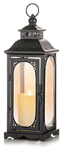 Romadedi Laterne Groß für Draußen - 35cm Schwarz Vintage Windlicht Laternen Deko für Kerzen Hochzeit Kerzenhalter Outdoor Wohnzimmer Tischdeko