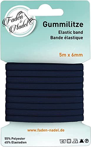 Faden & Nadel Goma elástica de 6 mm: banda elástica de 10 m de largo, azul oscuro, se puede planchar