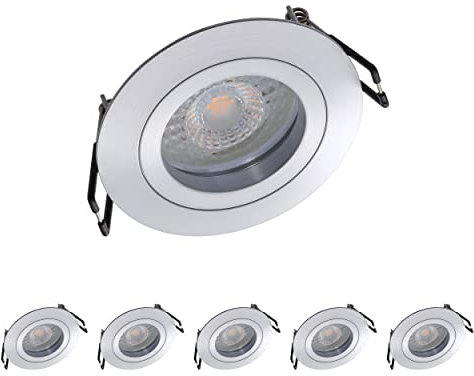Oktaplex 6er Set Einbaustrahler mit LED Modul - 3 Stufen dimmbar - Lyon 4,8W 2700K 230V 380lm Warmweiß 110° Alu Einbaudurchmesser 68mm Spots Rund