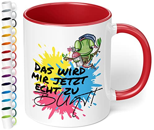 Lustige Tasse „Das wird mir jetzt echt zu bunt!“ - Kaffeetasse mit Spruch - lustiges Geschenk für Kollegen und Freunde zum Geburtstag, Weihnachten | Büro, Freizeit, Homeoffice (Bunt, Rot)