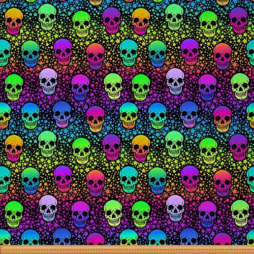Zuckerschädel Polsterstoff Galaxis Stoff Meterware Gotisch Totenkopf Bunter Dekorationsstoff Halloween Dekostoff Schädelknochen Skelett Regenbogen Wasserdichter Stoff 92 x 150 (HxB)