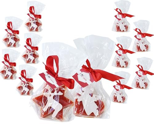 Candele D'Aurora 12 rote Tischkarten-Teelichter: 6 Herz mit weißem Klett-Engel und sechs Stern mit weißem Klettverschluss, Weihnachtskerzen-Set