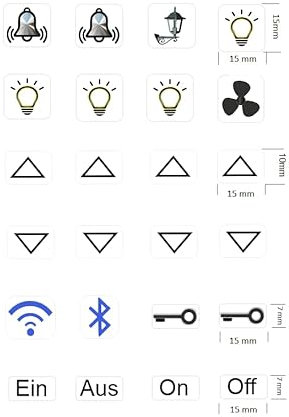 Schalter Aufkleber Set mit 24 Aufkleber Licht Aufkleber und Ventilator Glocke Pfeile Aufkleber (RP 24/1) (15 mm)