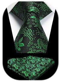 HISDERN Green Tie Floral Ties for Men Necktie and Pocket Square Set for Wedding Party Business Formal Tie Sets with Gift Box