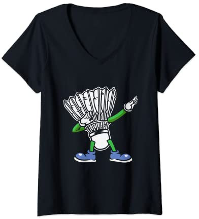 Damen Badminton Geschenkidee für Kinder, Teens und Erwachsene T-Shirt mit V-Ausschnitt