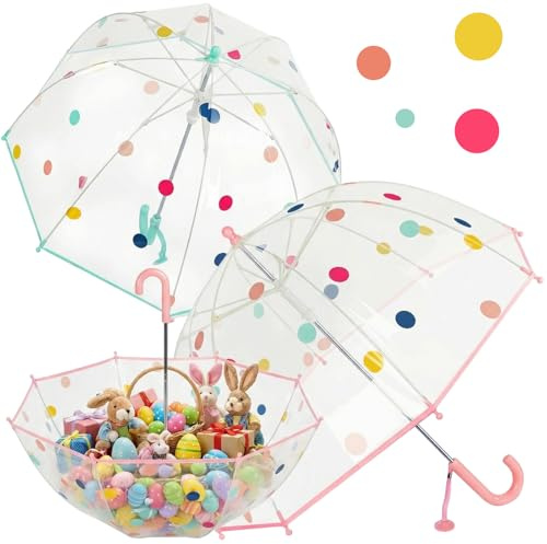 Fabbay 2 Pcs Kids Clear Bubble Umbrella with Easy Grip Curved Handle Transparent Bubble Umbrella for Toddler Girls(Dots)