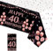 137*274cm Black Rose Gold 40th Birthday Table Cloth for Women,Happy 40th Birthday Table Decorations Plastic Tablecloths Disposable Tablecover for Woman,Ladies,Her 40th Birthday Gifts Party Decoration