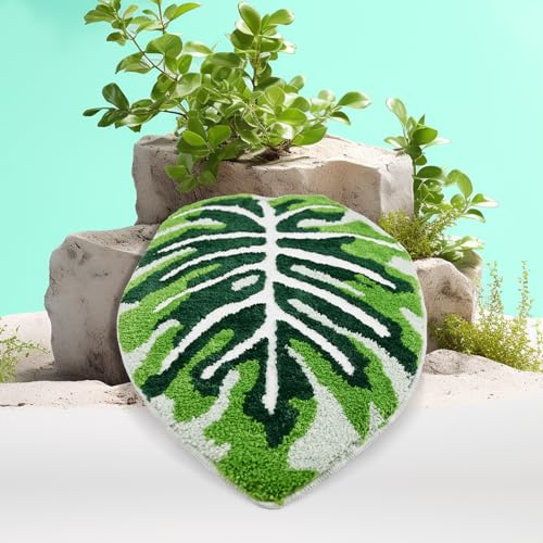 Baahrnom Badezimmerteppich 44 x 61 cm Grün Badematte rutschfest | Badvorleger Waschbar Kuschelig Weich Blatt Badteppich für Duschboden Schlafzimmer Kinderzimmer