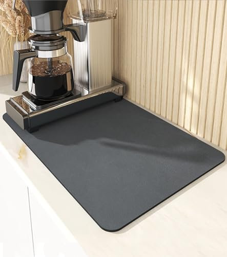 Octonyluck Kaffeemaschine Abtropfmatte, Saugfähige Abtropfmatte Geschirr, Selbsttrocknungsmatte Schnelltrocknend Trockenmatte für Kaffeemaschine, Küche, Spüle, Bad, Schwarz, 40 x 50cm