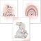 artpin® Poster Kinderzimmer Deko - A4 Bilder Babyzimmer 3er Set Rosa Grau für Mädchen - Regenbogen Hasen (K5)