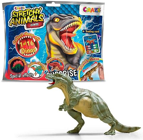 CRAZE Stretchy Animals Dinos - Superdehnbare Dino Figuren, Dinosaurier Spielzeug zum Sammeln mit elastischer Haut und spezieller Füllung
