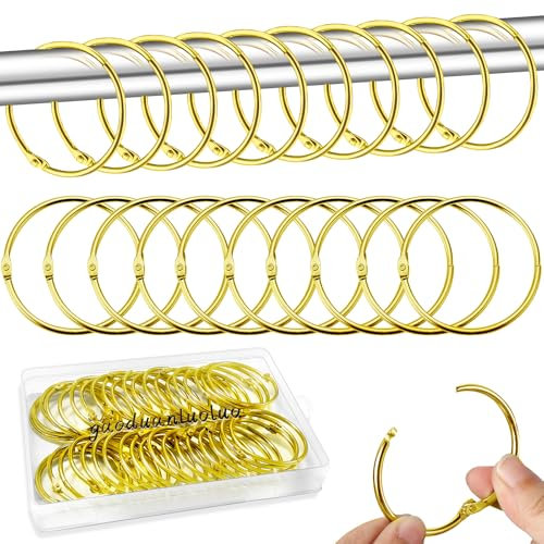 40 Stück Vorhangringe Metall, 50mm Gardinenringe zum Öffnen, Duschvorhang Ringe, Vorhang Hängend Ringe für Duschvorhänge und Gardinenstangen Buchringe (Gold)
