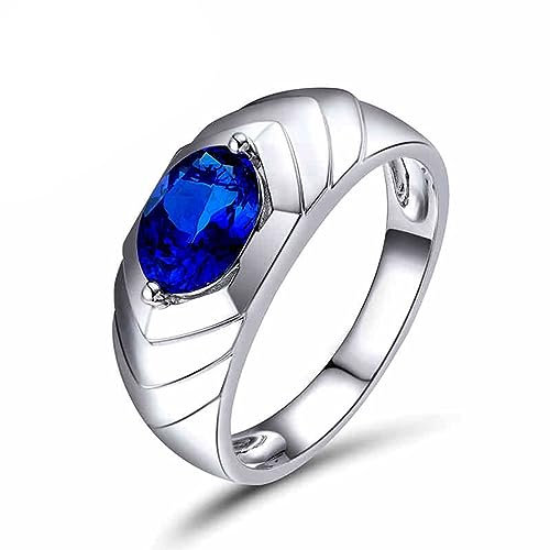 Eheringe 750 Gold, Promise Ring Herren 18 Karat Weißgold Tansanit 1.04ct Ovale Form Elegant für Geburtstag Größe 66 (21.0)