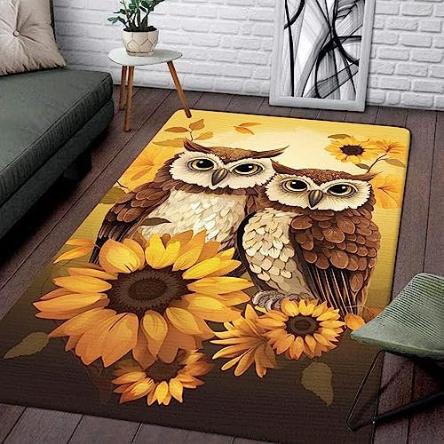 Amacigana Vintage Niedliche Eule Dekorative Teppiche - Schlafzimmer Wohnzimmer 3D Eule Weiche Teppiche, Floral Eule Fußmatten, Weiche Eule Anti-Rutsch-Teppiche (A1,80 x 150 cm)