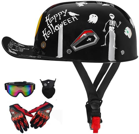 Halbhelm Baseball Cap Helm Jethelm Deutscher Stil Totenkopf Kappe Helm Motorrad Cruiser Roller Cool Helm Für Männer Und Frauen Retro Motorradhelm Halbschalenhelm Mit ECE Zulassung 5PCS
