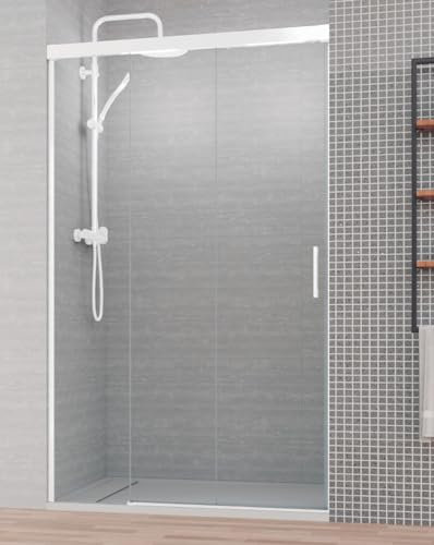 Mampara de Ducha Frontal Corredera 3 Hojas | 2 Puertas Correderas + 1 Fijo | Cristal Templado 6mm Antical | 195cm Altura | Perfil Blanco Mate 105 cm (Adaptable 100,1-105cm)