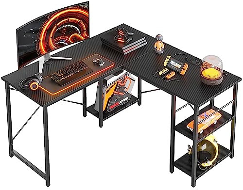 Bestier L-förmiger Schreibtisch mit Reversibler Anordnung, Eckschreibtisch 120CM mit Großer Stauraum, Gaming Schreibtisch L Form, Computertisch mit 2 Kabellöchern, Schwarz