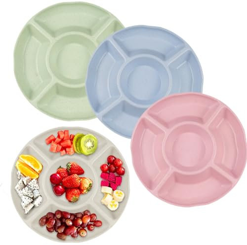 MytaYt 4 Stück Snackteller mit 5 Fächern Obstteller Plastik Snack Teller Snackteller mit Fächern Süßigkeiten Schale Snackschale Unterteilt Wiederverwendbar für Home Party für Desserts Snacks