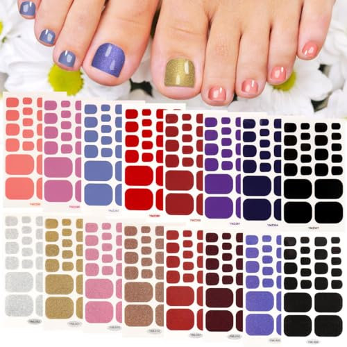 COLOFALLA 16 Stücke Fußnagelfolie Glitzer Zehennägel Glitzer Gelnagelfolie Fußnägel Zehnnägel Selbstklebend Nail Wraps Nagelaufkleber DIY Nagelsticker Nagel Kunst