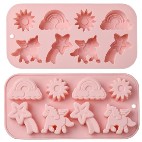 DanLingJewelry 2 moldes de silicona de unicornio rosa con forma de sol y estrella, moldes de silicona arcoíris para decoración de pasteles y chocolates