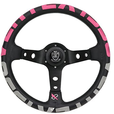 Sportlenkrad,Drift Lenkrad 13-Zoll-Echtleder-Stickerei-Drift-Sportlenkrad(Pink)