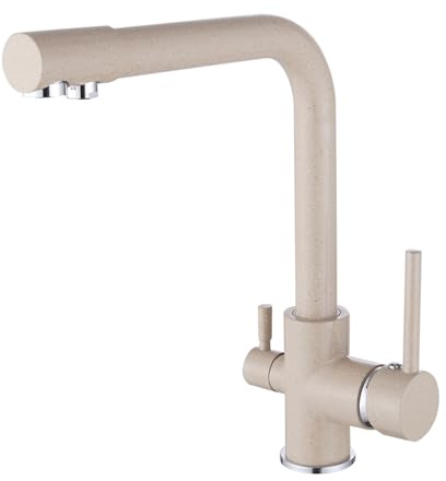 EGTink - Grifo de cocina de 3 vías, mezclador giratorio de 360 °, 3 en 1, grifo de cocina con 2 salidas, grifería de cocina de acero inoxidable (Beige)