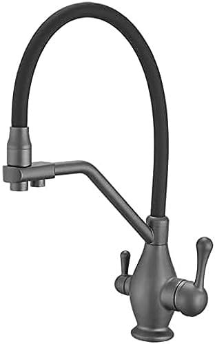 3 Way Tap Pull Out Spray Tap for Kitchen Sink Kitchen Mixer Taps with Pull Out Spray Black Silicone Hose Kitchen Mixer Filter Tap for Under Sink Water Filter System Chrome,Gun Grey